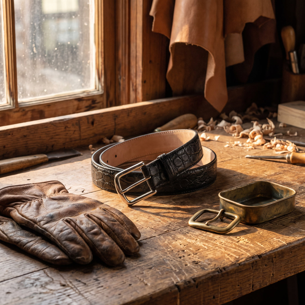 The Marvin Black Leather Belt by Wild Mount West, styled in Texas