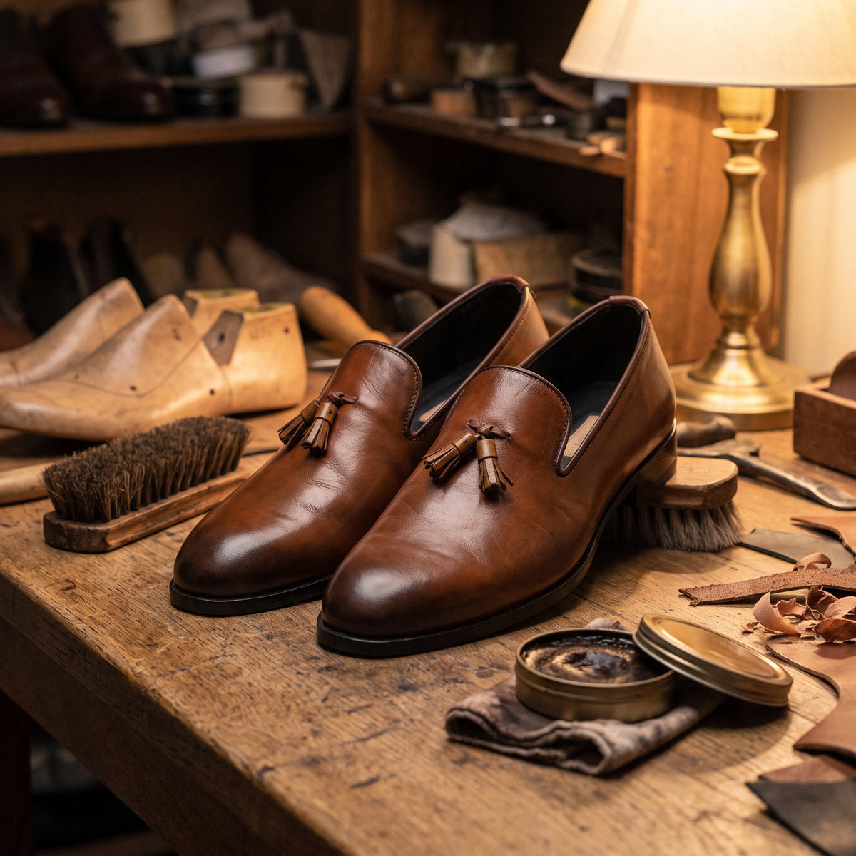The Dax men's loafer in brown calf leather, styled editorial photo