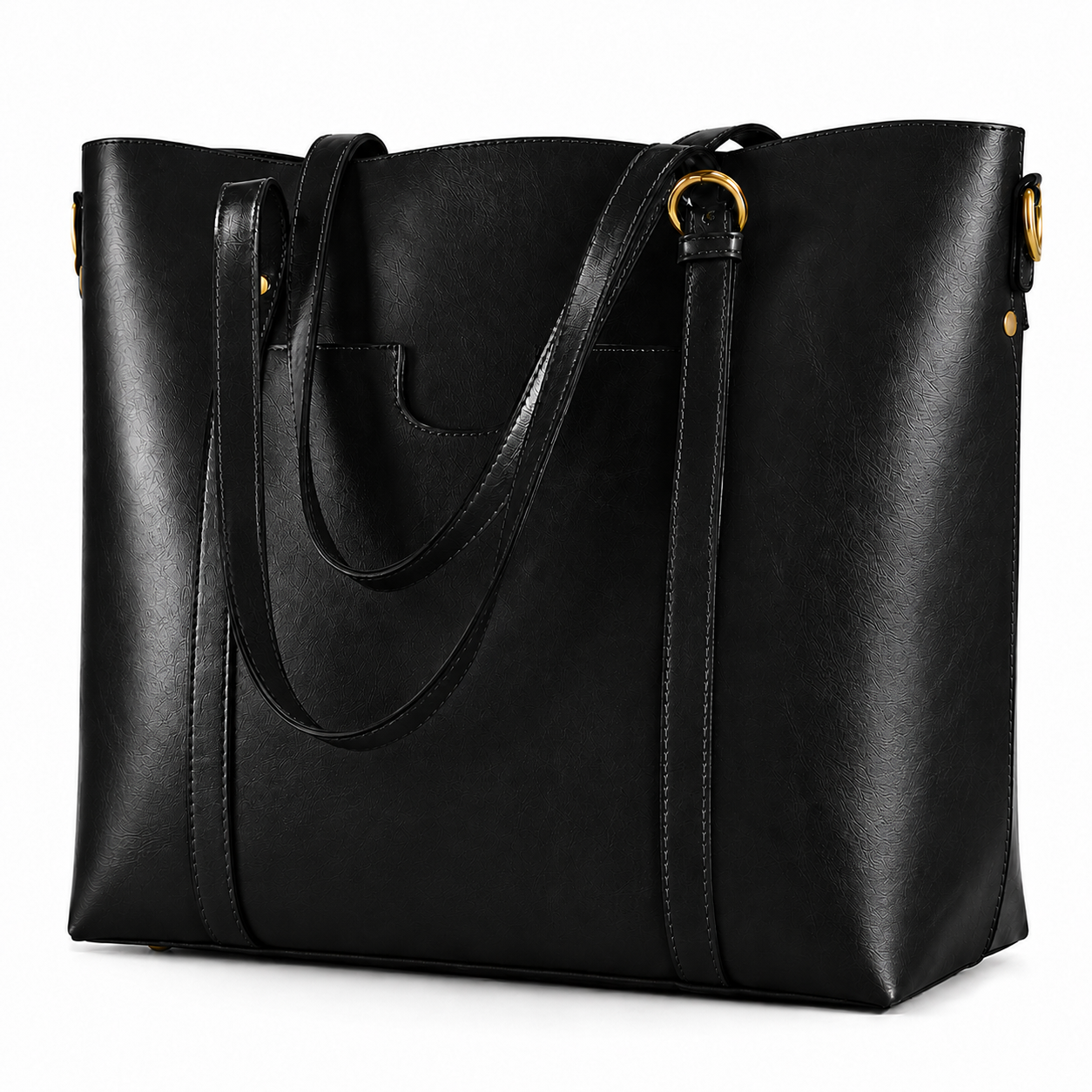 The Elara | Black Leather Tote Bag