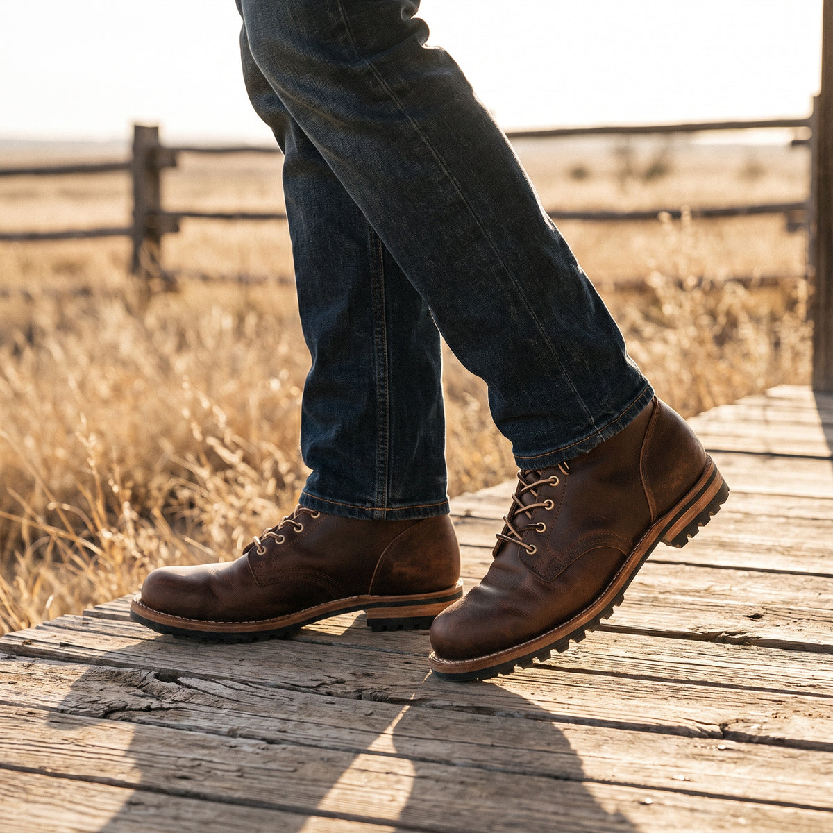 Carter Brown Cowboy Leather Boot by Wild Mount West, styled in Texas
