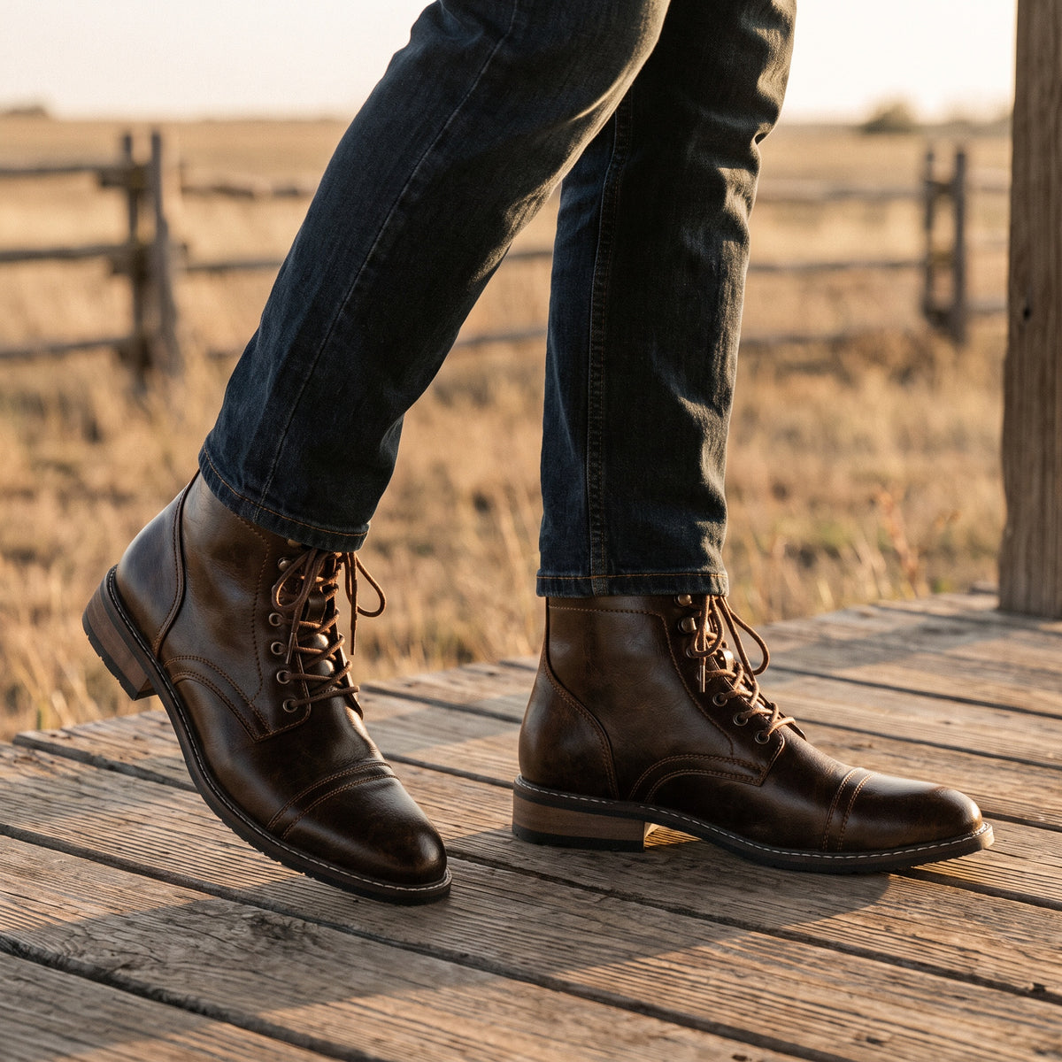 Monroe Classic Distressed Leather Boot by Wild Mount West, styled in Texas