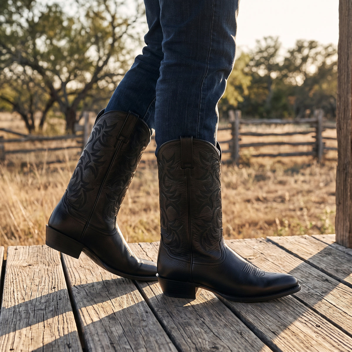 Roosevelt Black Leather Western Boot by Wild Mount West, styled in Texas