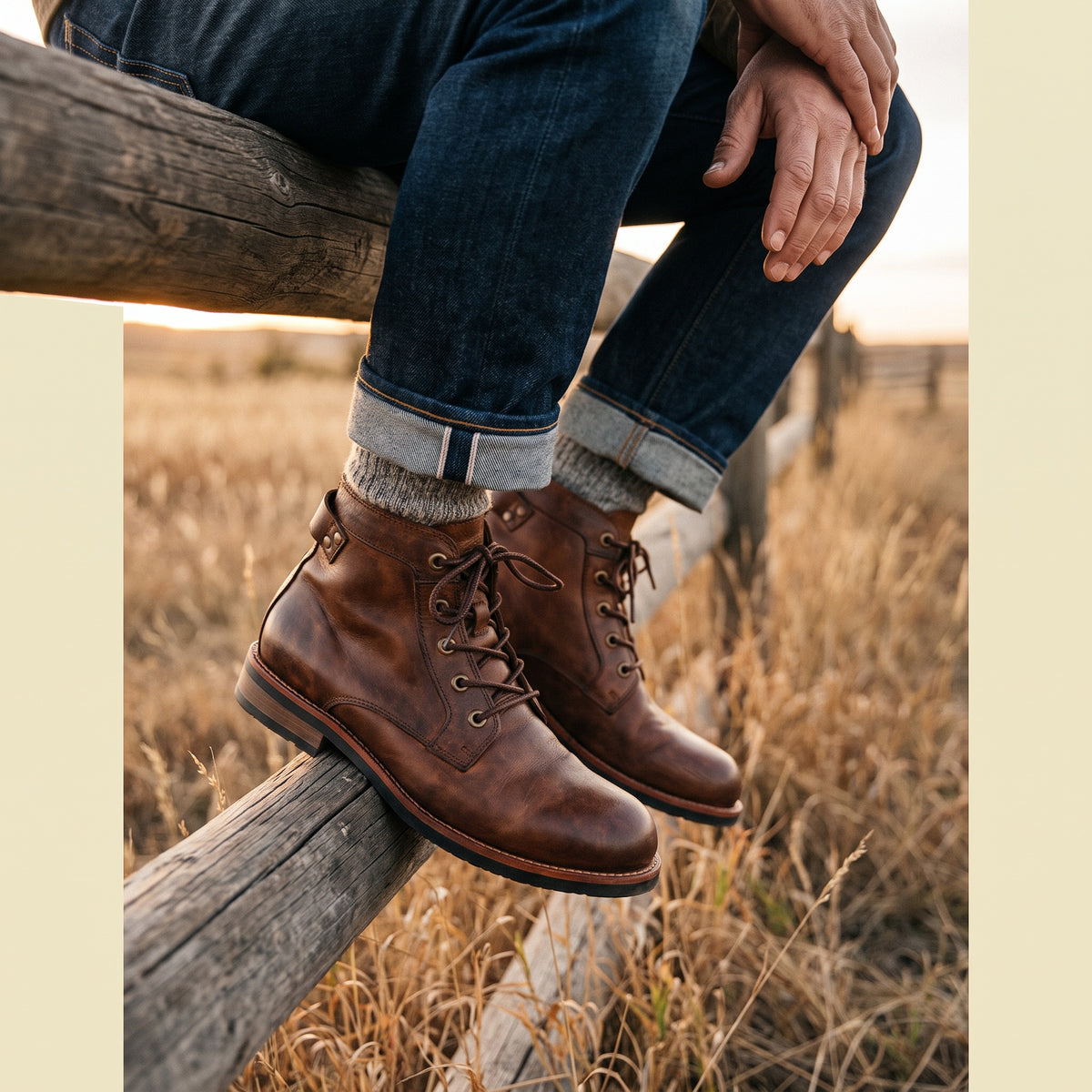 Truman Cowboy Short Leather Boot by Wild Mount West, worn in the Texas outdoors