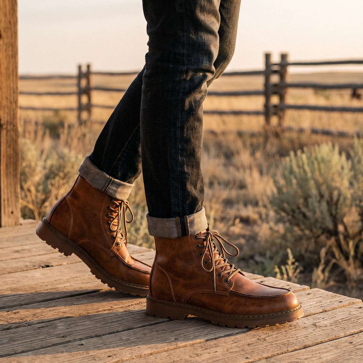 Tyler Cowboy Walnut Leather Boot by Wild Mount West, styled in Texas